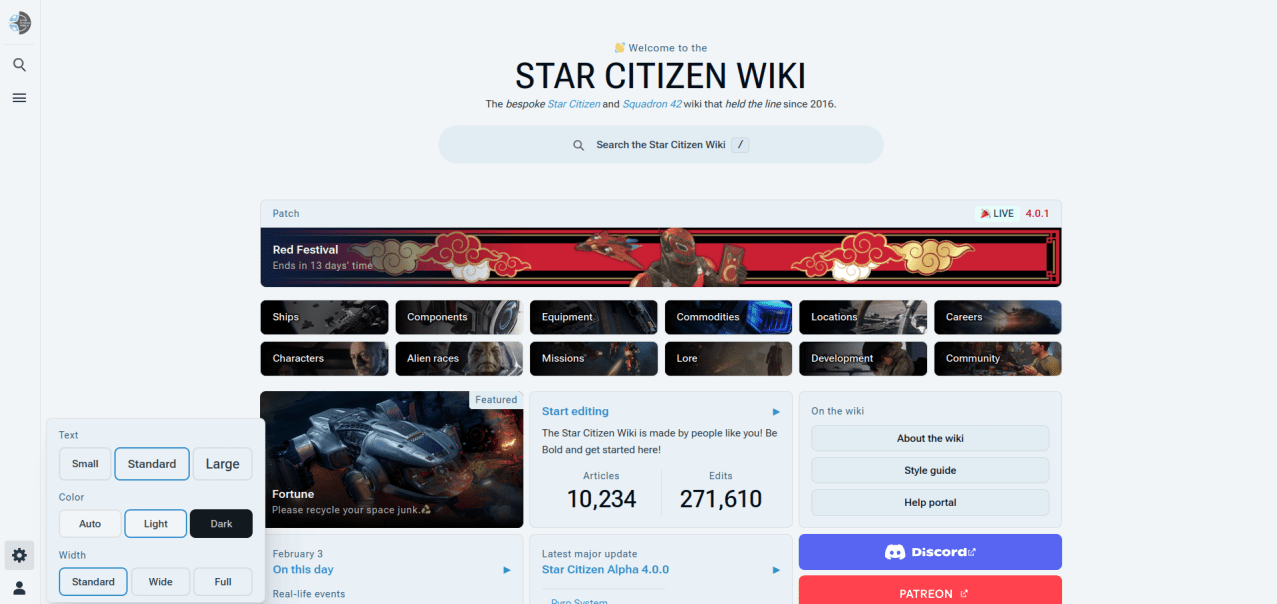 Citizen MediaWiki skin as seen on Star Citizen Wiki