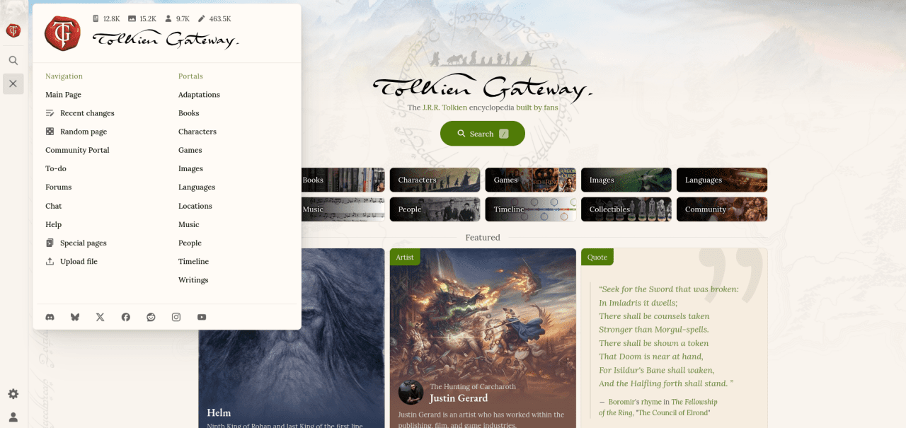 Citizen MediaWiki skin as seen on Tolkien Gateway