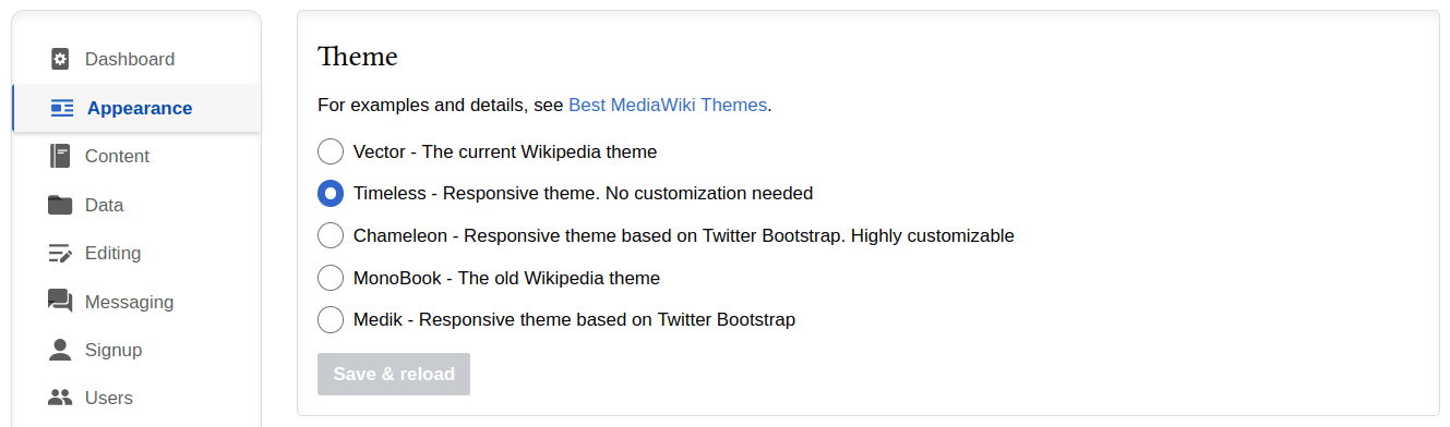 MediaWiki theme selection via the ProWiki admin panel