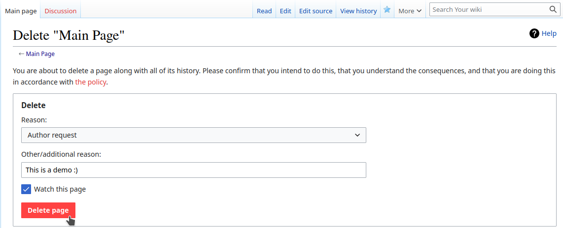 Deleting a MediaWiki page