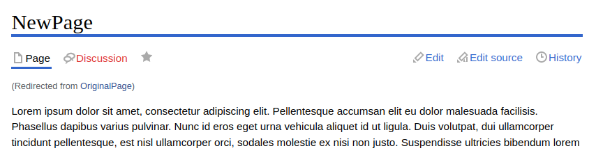MediaWiki page showing that a redirect happened