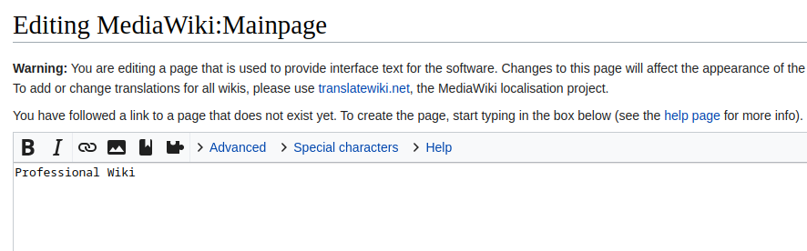 Editing the MediaWiki configuration to change the homepage